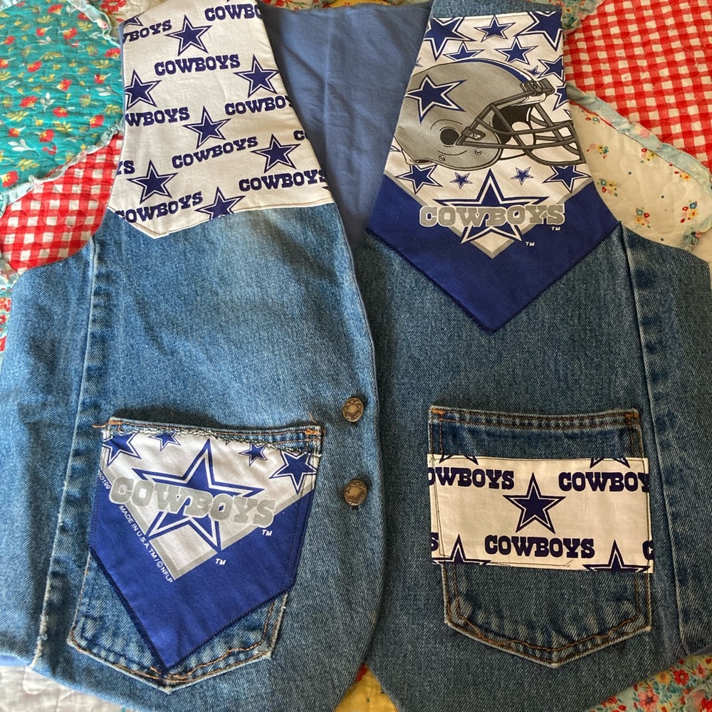 Dallas Cowboys Denim Vest Adult Medium Home/Hand Made